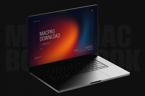 Free MacBook Mockup in Dark Studio PSD Template