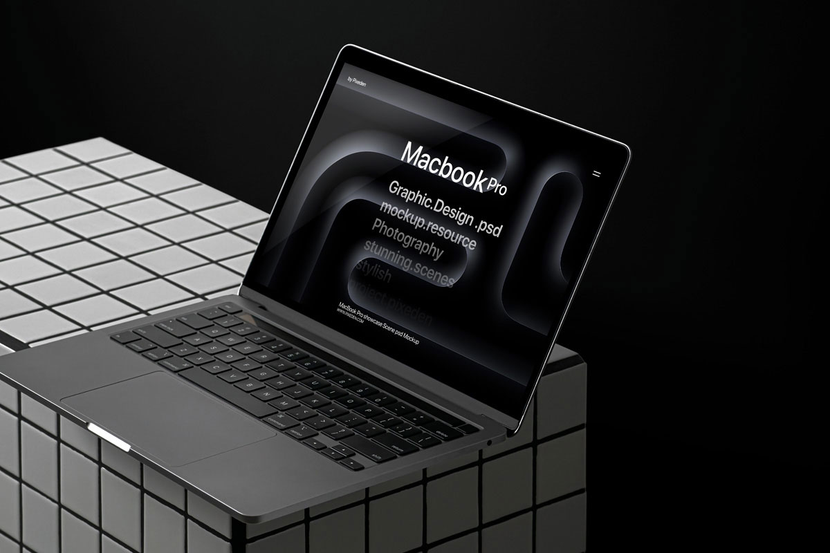 Free MacBook Pro Showcase Scene Mockup PSD Template