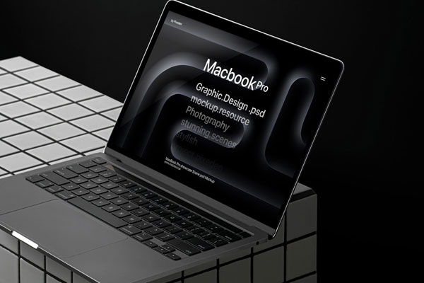 Free MacBook Pro Showcase Scene Mockup PSD Template