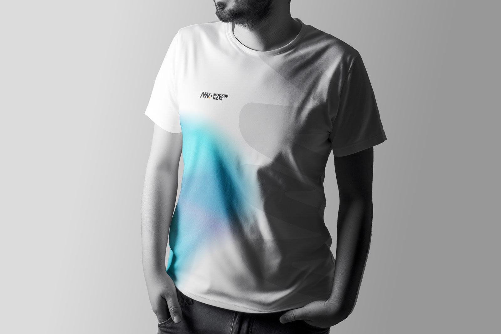 Free Man T-Shirt Mockup Studio Lighting PSD Templatea