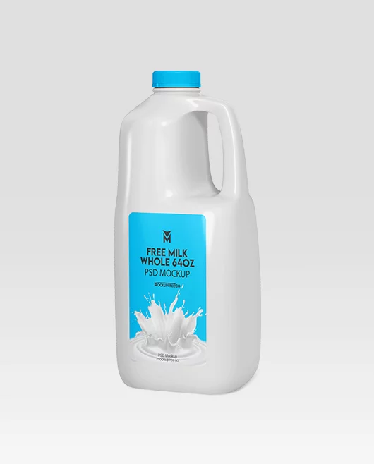 Free Milk Whole 64oz Mockup PSD Template