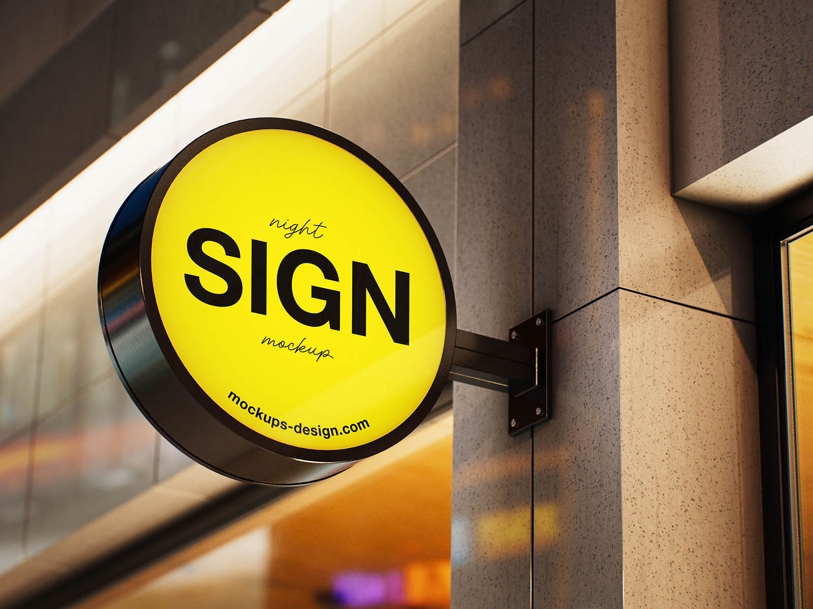 Free Night Lit Round Sign Mockup PSD Template