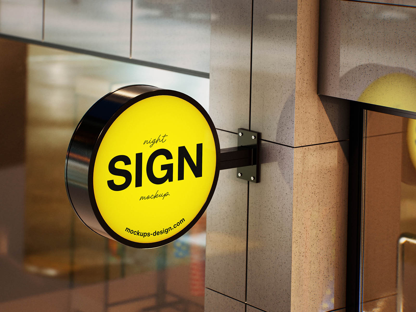 Free Night Lit Round Sign Mockup PSD Template