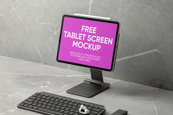 Free Office Tablet Screen Mockup PSD Template