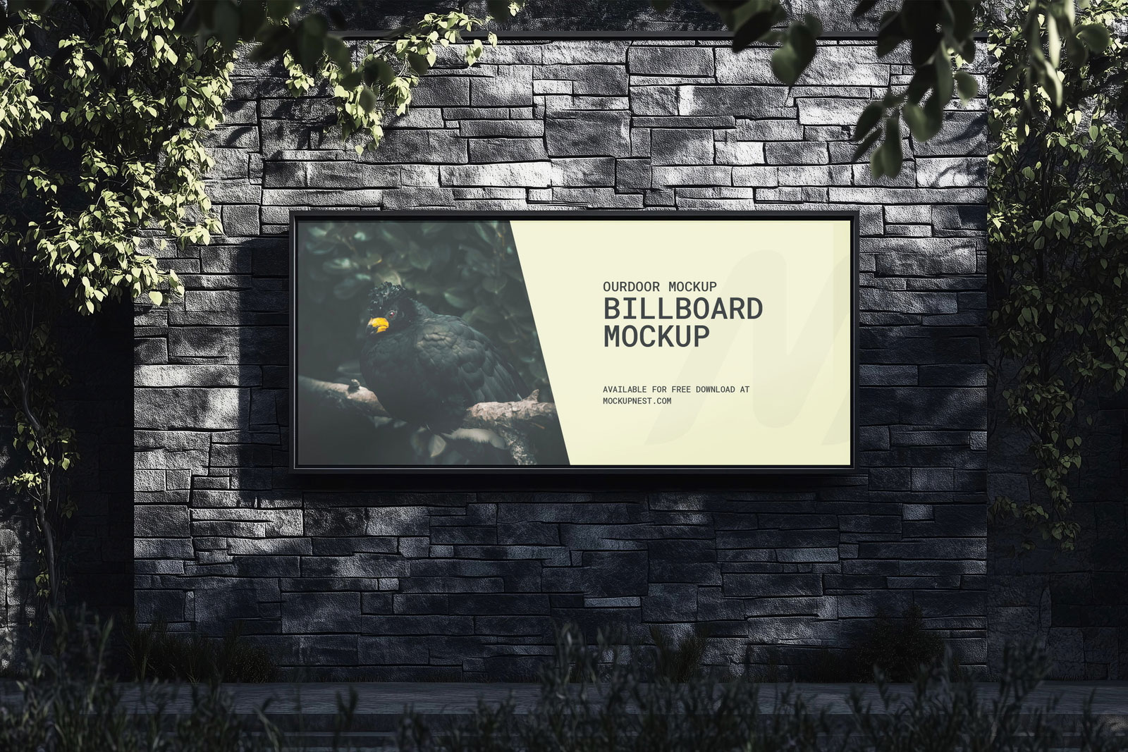Free Outdoor Billboard Mockup Stone Wall PSD Template
