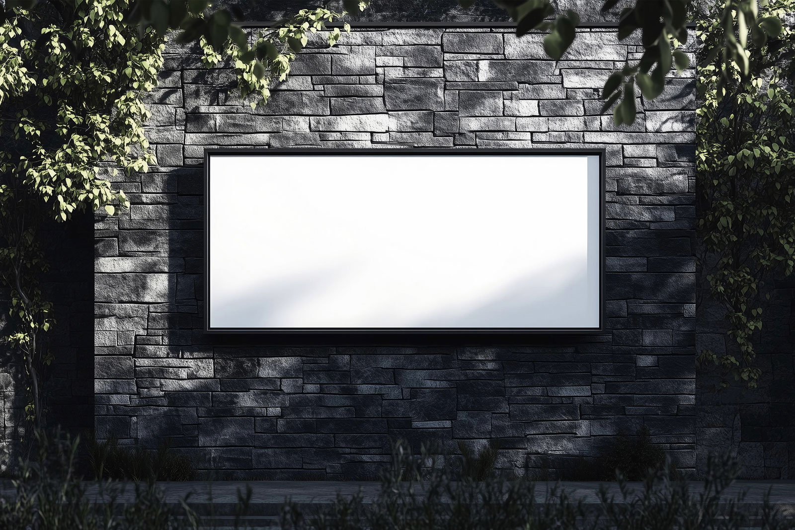 Free Outdoor Billboard Mockup Stone Wall PSD Template