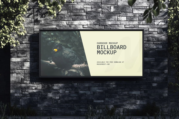 Free Outdoor Billboard Mockup Stone Wall PSD Template