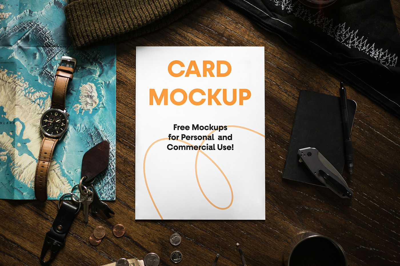 Free Paper Card on Desk Mockup PSD Template