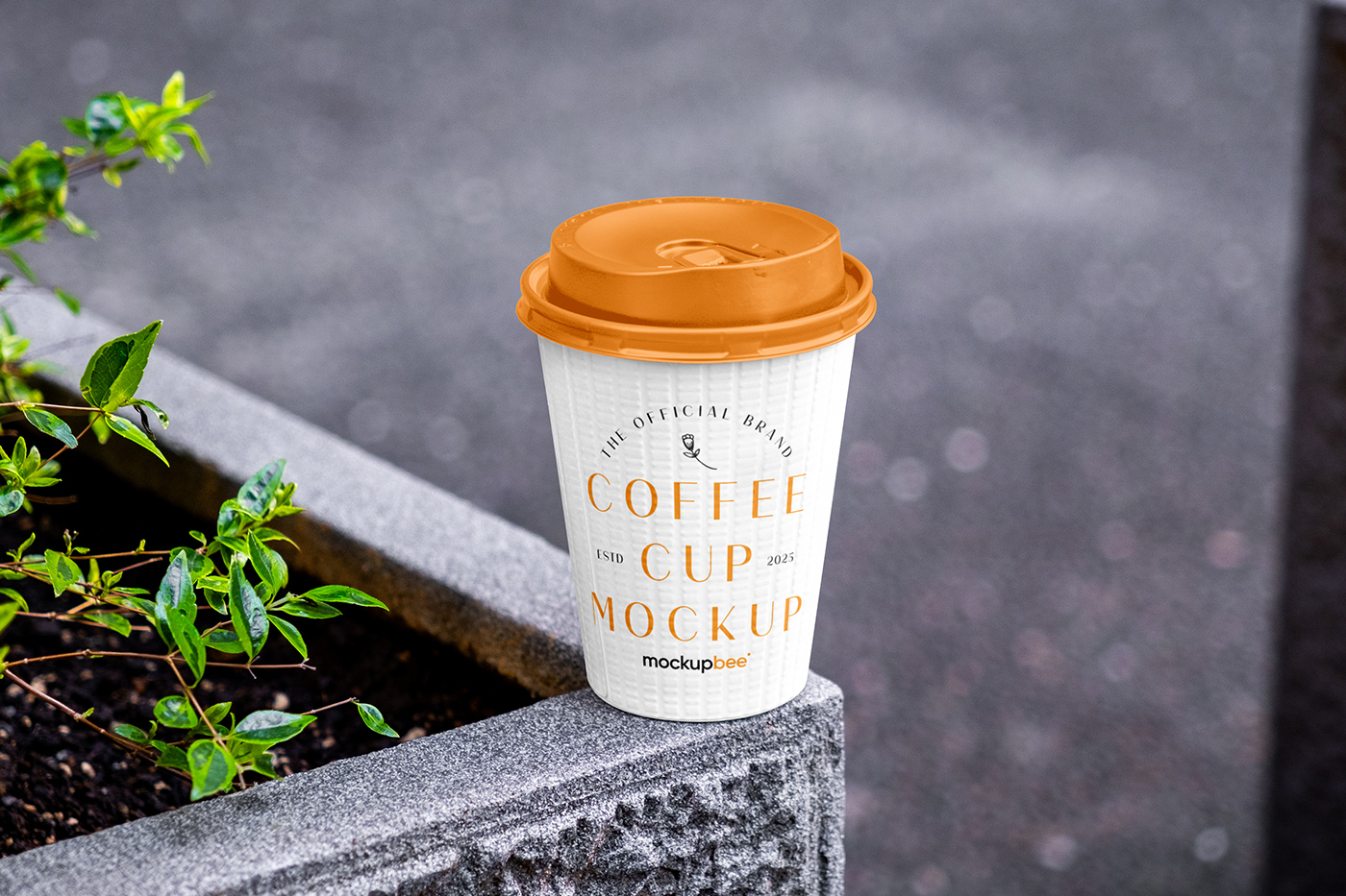 Free Paper Cup on Flower Pot Mockup PSD Template