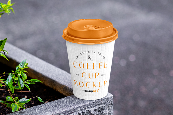 Free Paper Cup on Flower Pot Mockup PSD Template