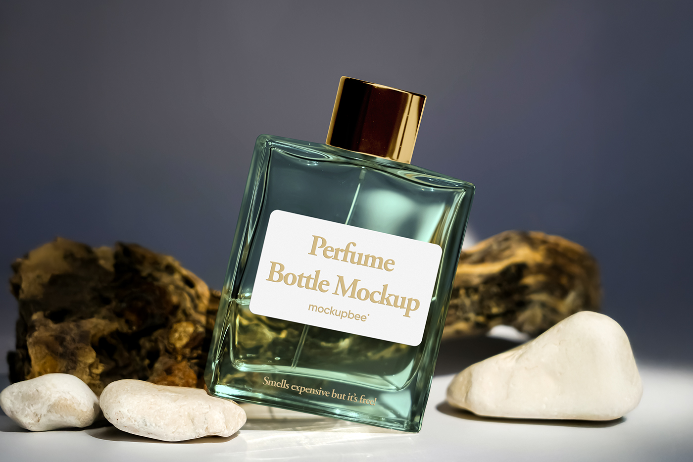 Free Perfume Bottle on Stone Mockup PSD Template