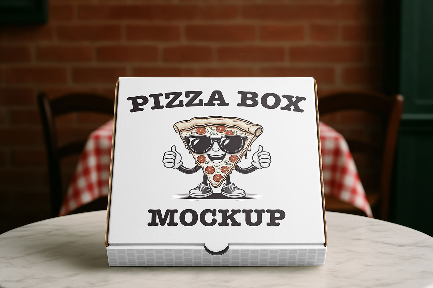 Free Pizza Box on Table Mockup PSD Template