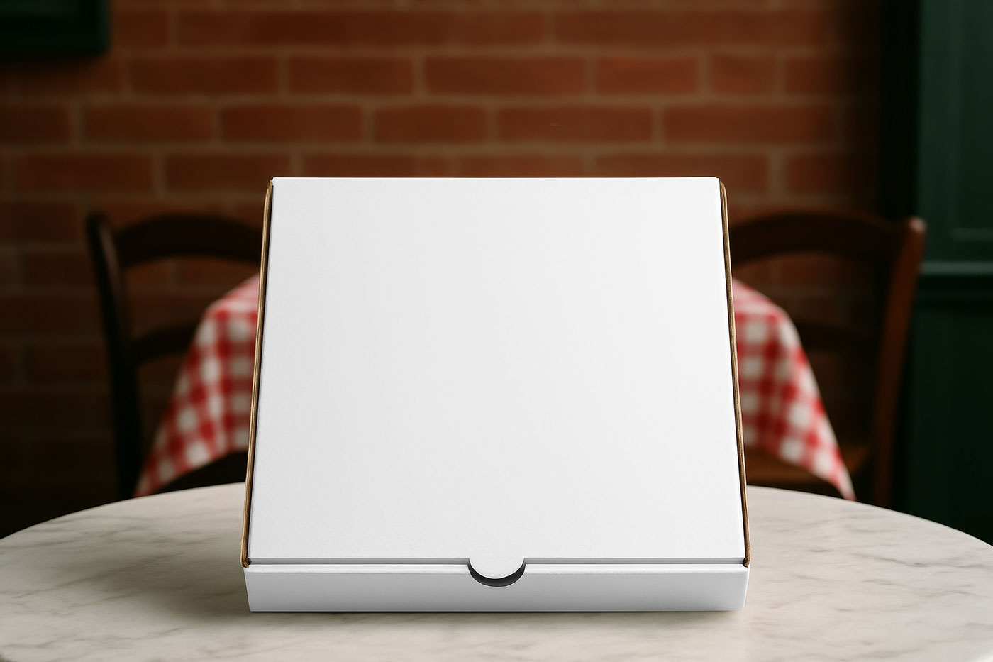 Free Pizza Box on Table Mockup PSD Template