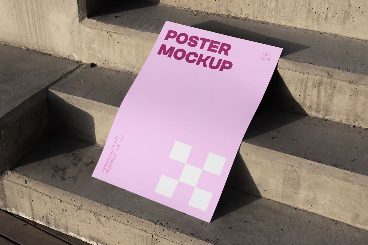 Free Poster on Stairs Mockup PSD Template