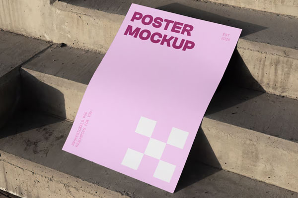 Free Poster on Stairs Mockup PSD Template