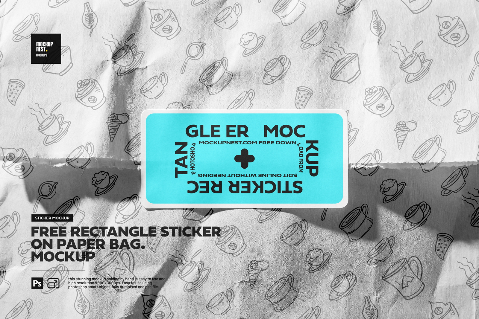 Free Rectangle Sticker on Paper Bag Mockup PSD Template