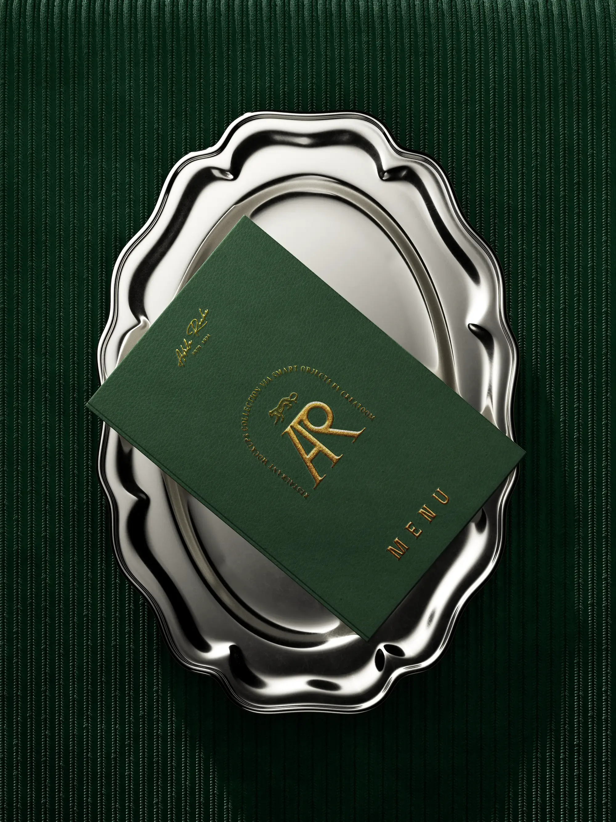 Free Restaurant Cover Menu Mockup on Tray PSD Template
