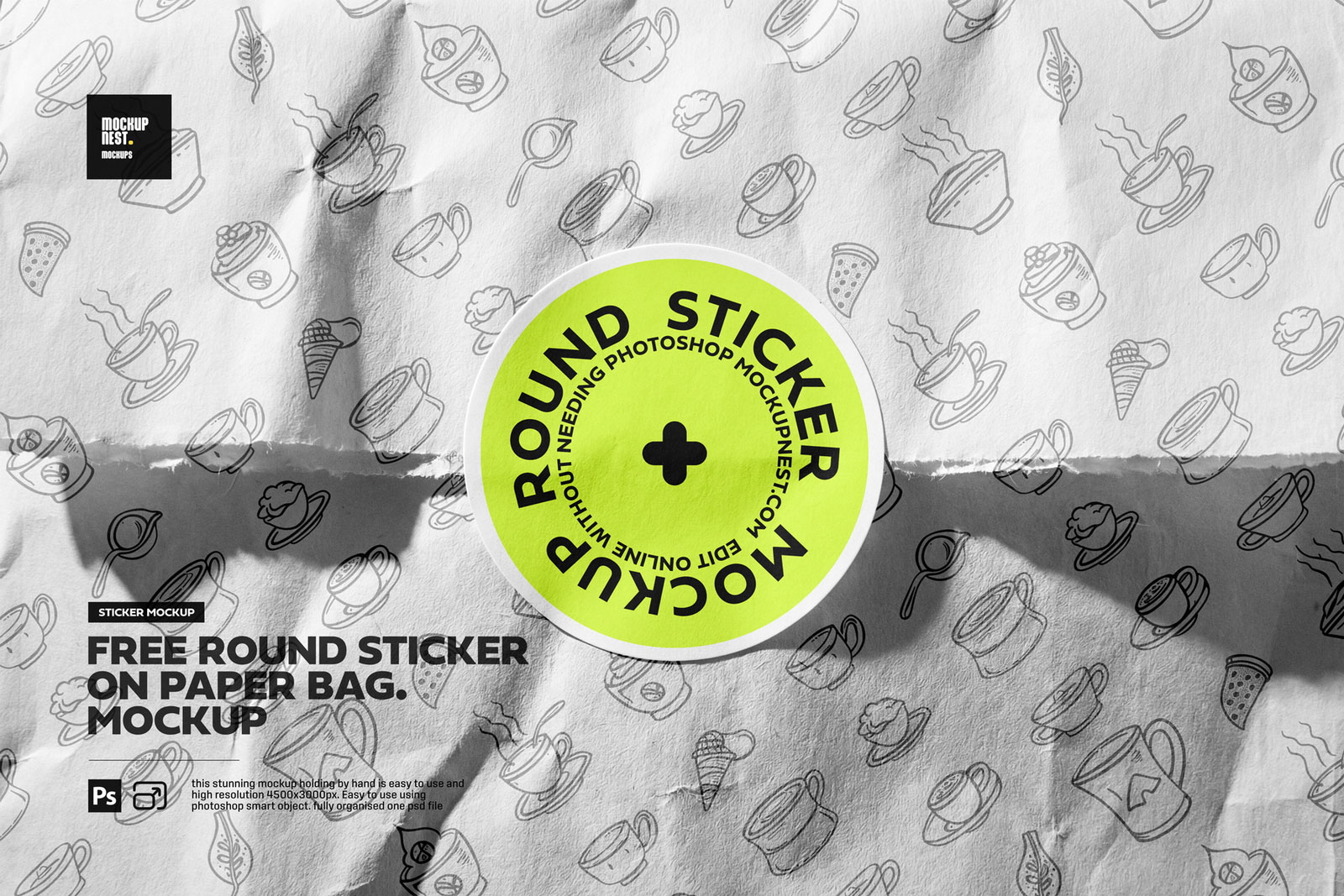 Free Round Sticker on Paper Bag Mockup PSD Template
