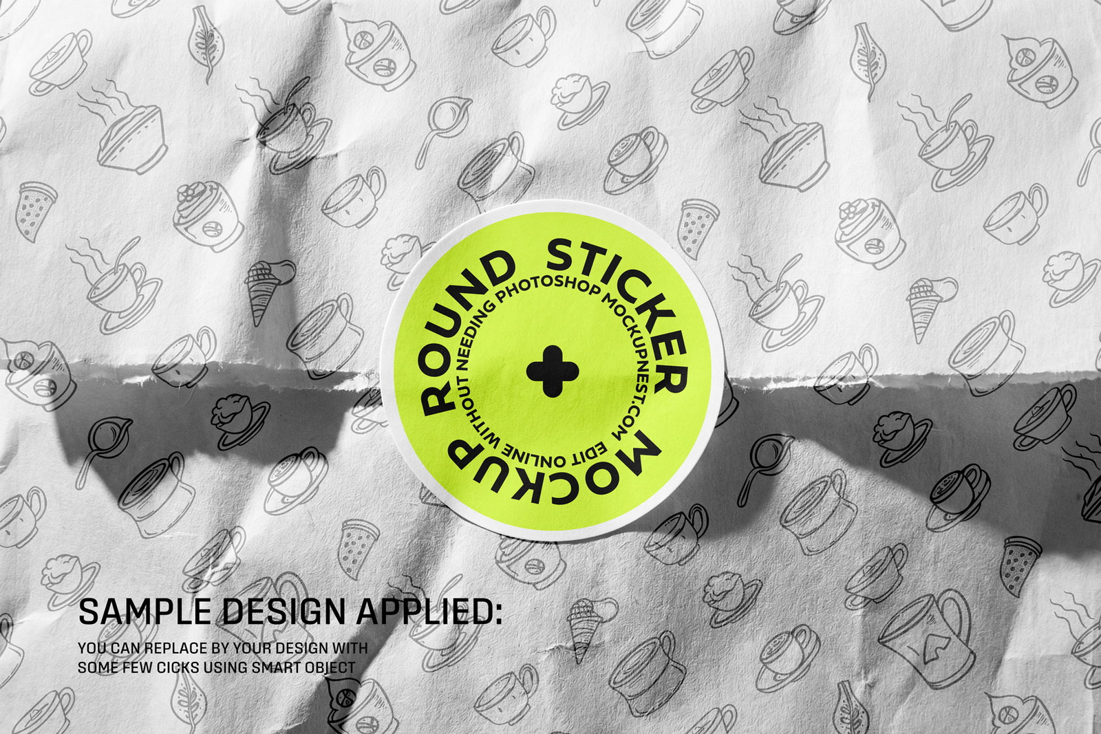 Free Round Sticker on Paper Bag Mockup PSD Template