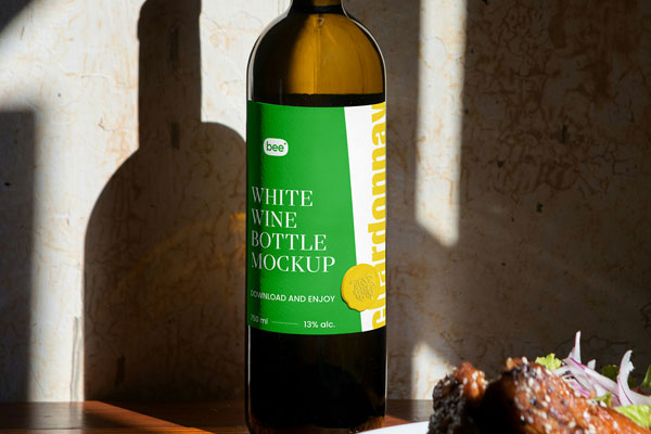 Free Shadow Wine Bottle Mockup with Stamp PSD Template