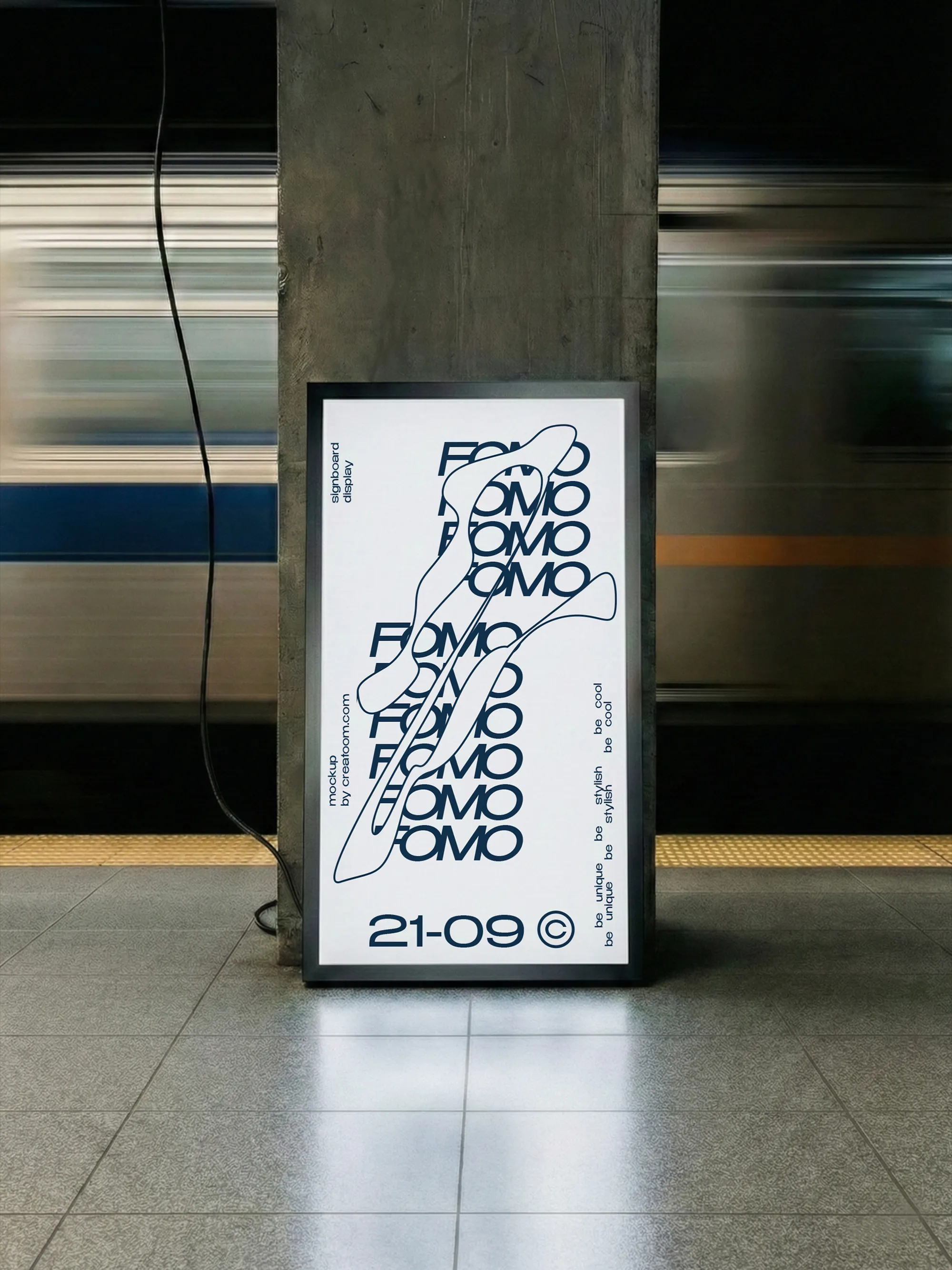 Free Signboard Mockup in Subway Front View PSD Template