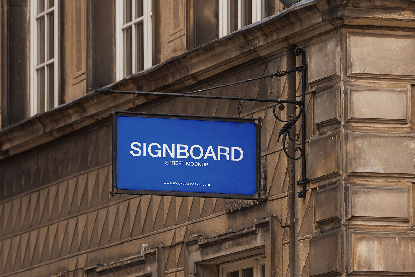 Free Signboard on Old Building Mockup PSD Template