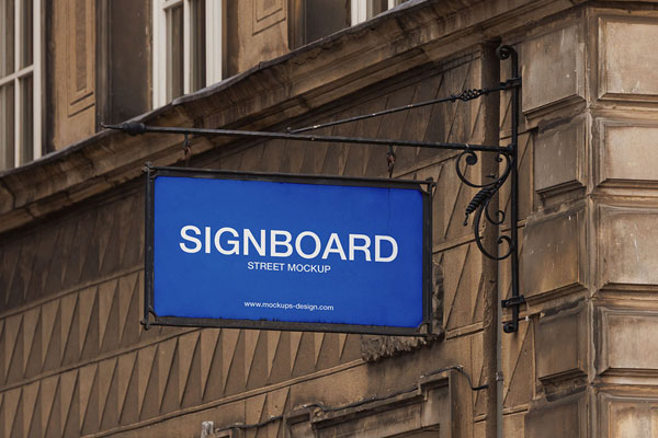 Free Signboard on Old Building Mockup PSD Template