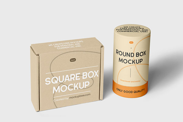 Free Square and Tube Boxes Mockup PSD Template