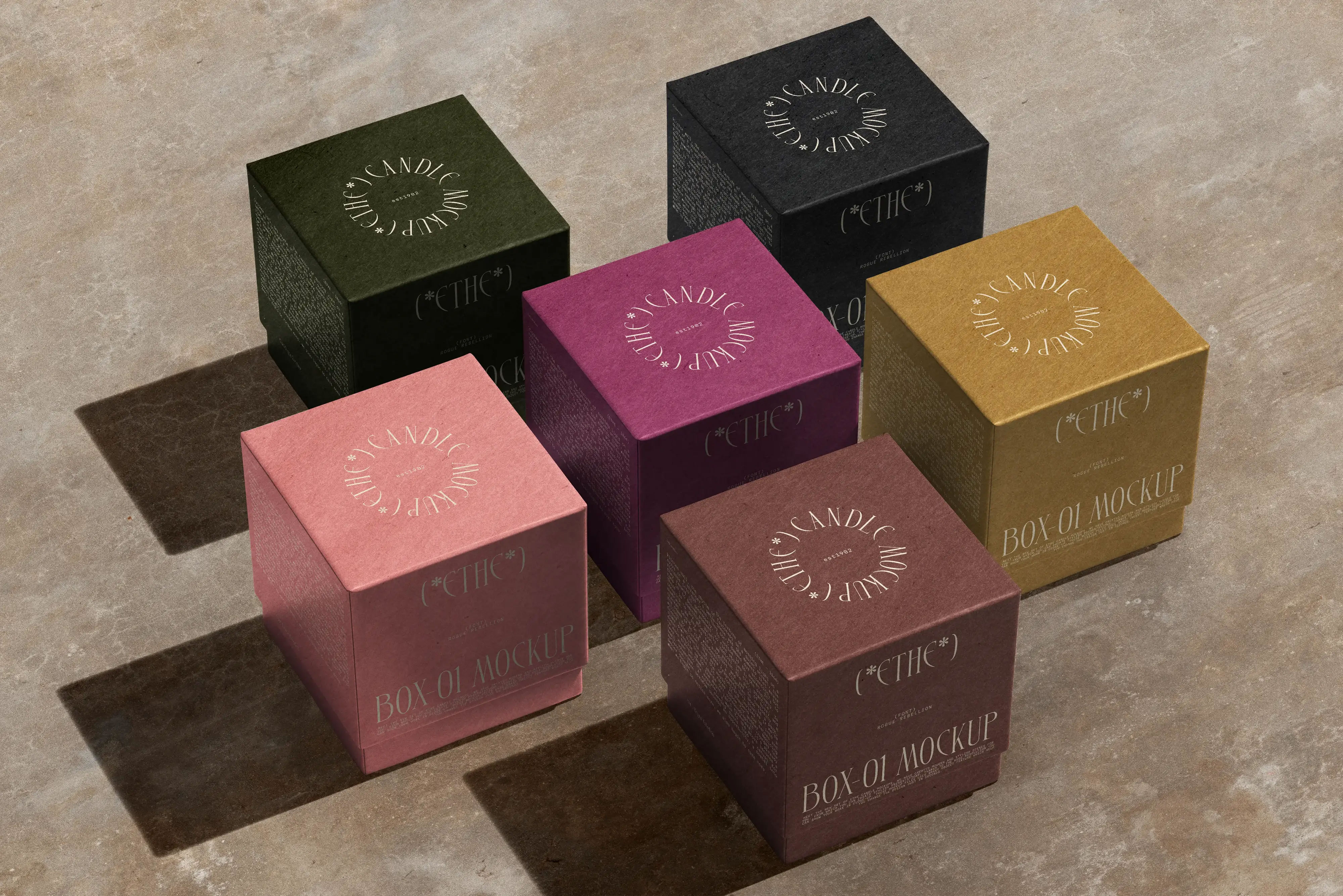 Free Square Box Mockups on Concrete PSD Template