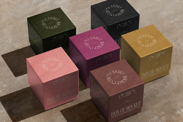 Free Square Box Mockups on Concrete PSD Template