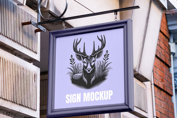Free Square Framed Sign Mockup PSD Template
