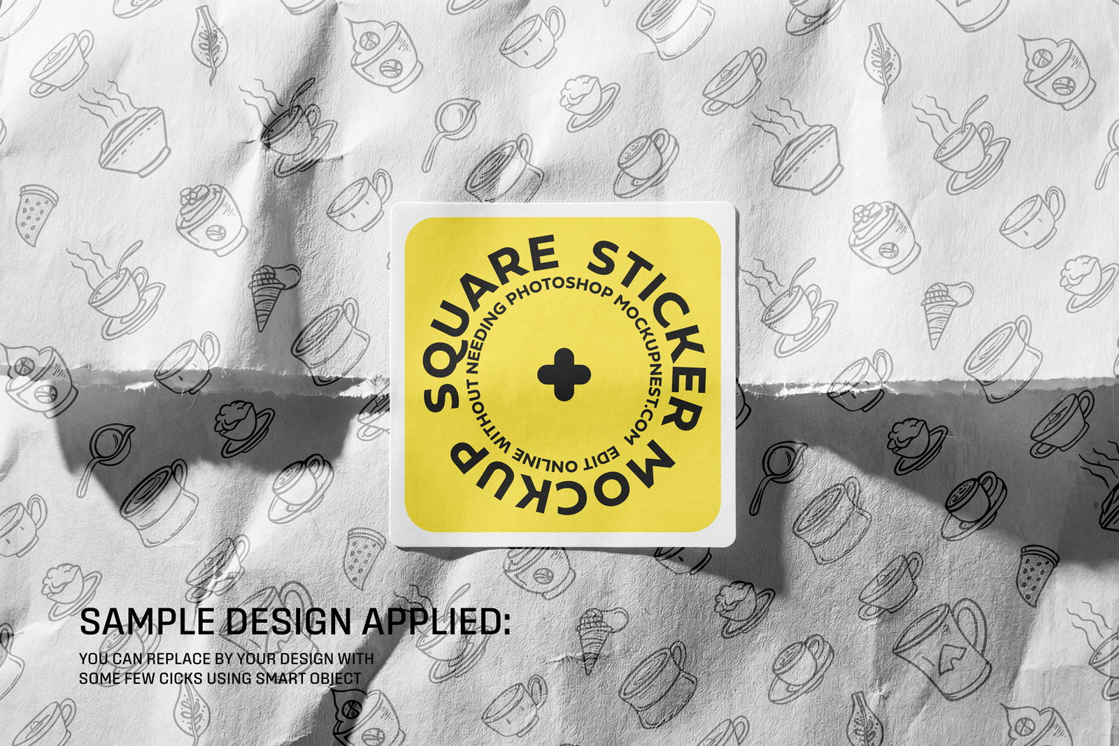 Free Square Sticker on Paper Mockup PSD Template