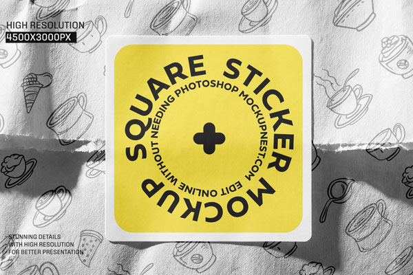 Free Square Sticker on Paper Mockup PSD Template