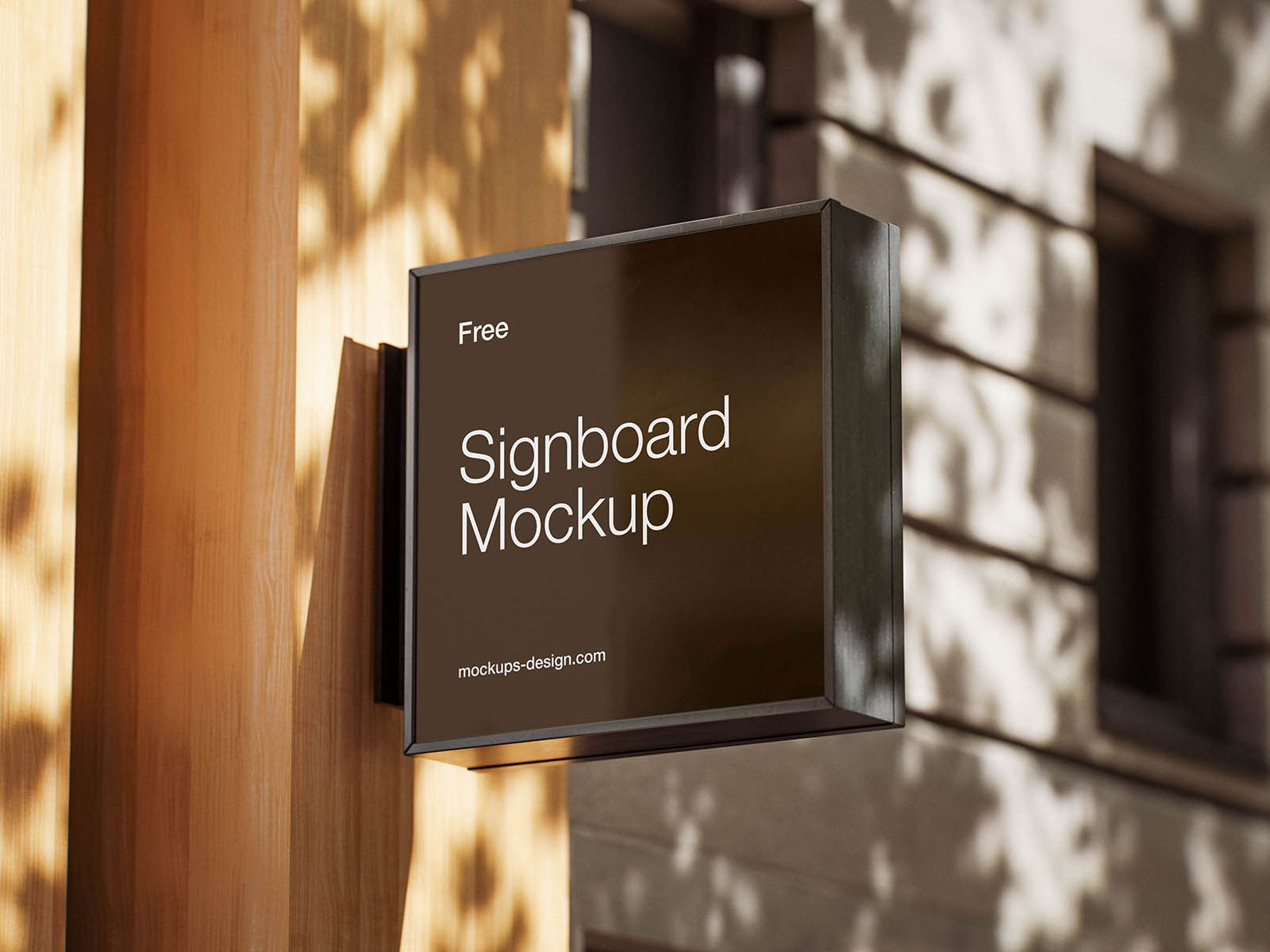 Free Square Wall Mounted Signboard Mockup PSD Template