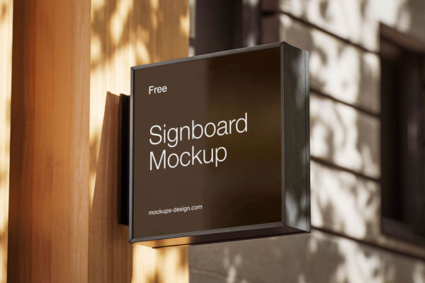 Free Square Wall Mounted Signboard Mockup PSD Template