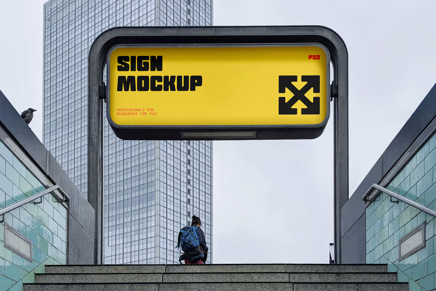 Free Subway Sign Mockup PSD Template