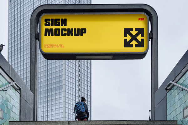 Free Subway Sign Mockup PSD Template