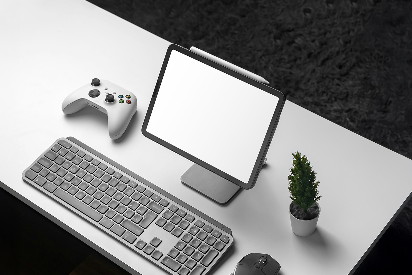 Free Tablet with Accessories Mockup PSD Template