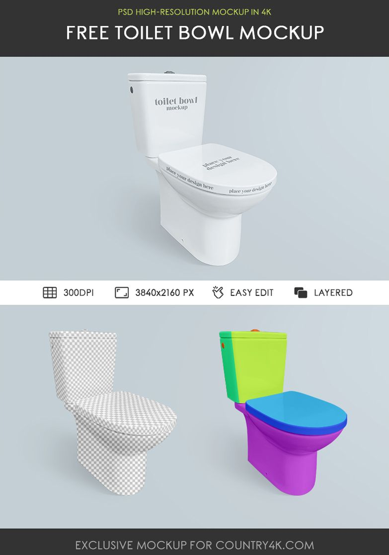 Free Toilet Bowl Mockup PSD Template