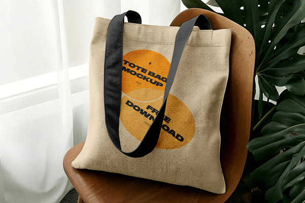 Free Tote Bag on Chair Mockup PSD Template