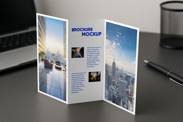 Free Trifold Standing Brochure Mockup PSD Template