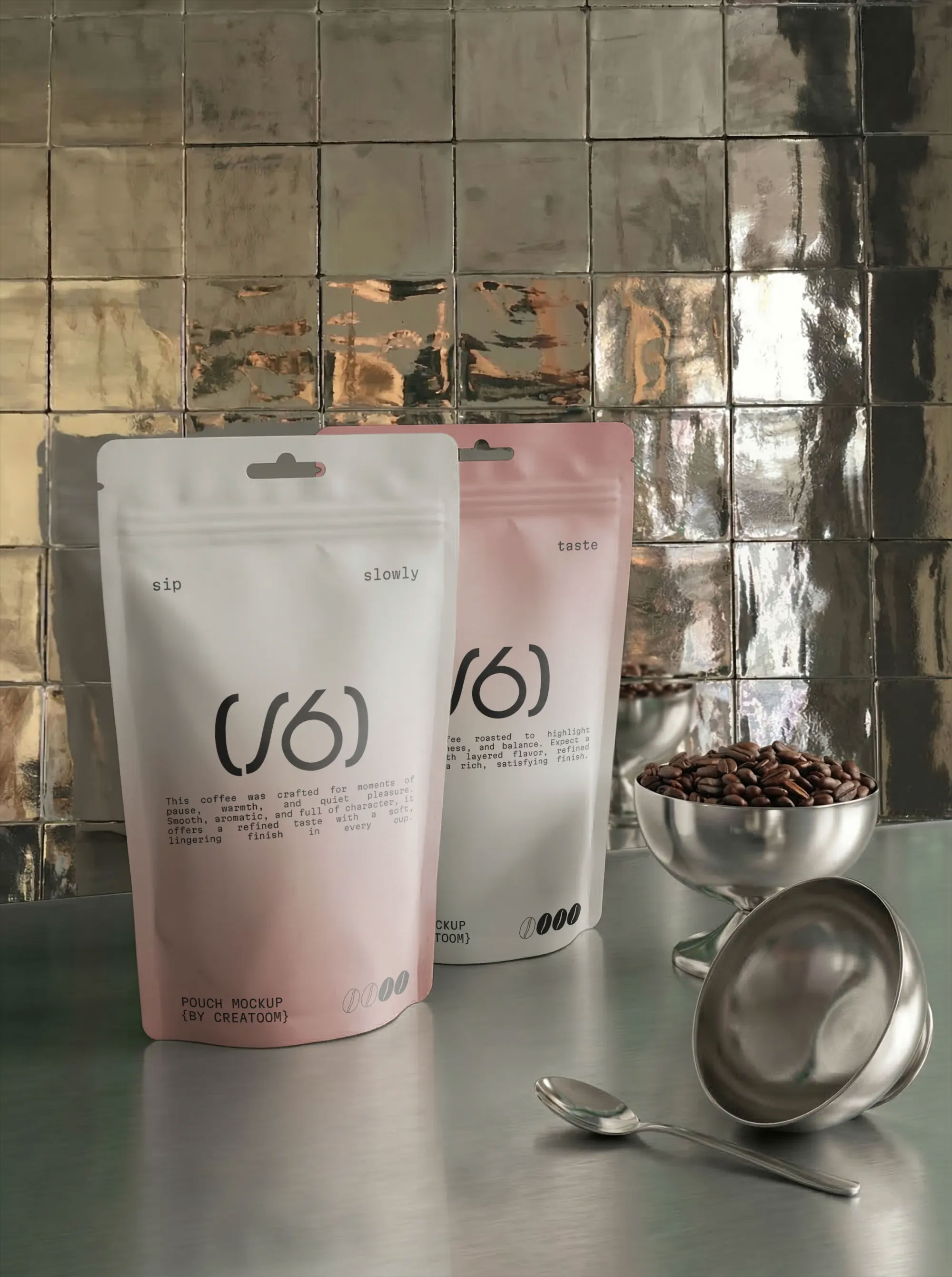 Free Two Pouch Mockups on Metal Table PSD Template