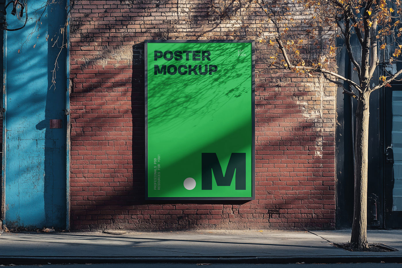 Free Vertical Billboard on Brick Wall Mockup PSD Template