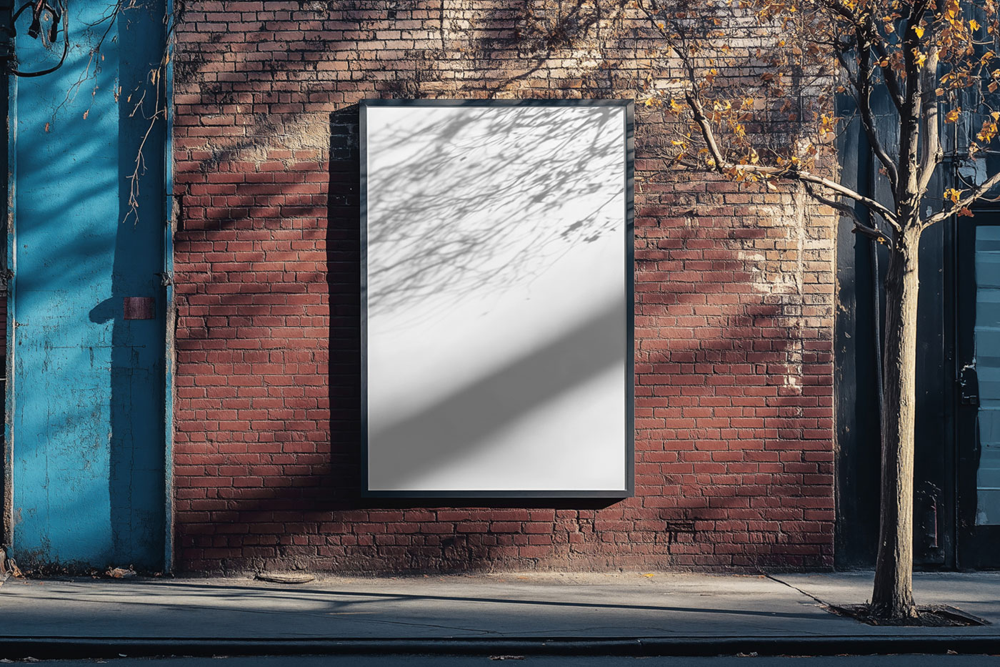 Free Vertical Billboard on Brick Wall Mockup PSD Template