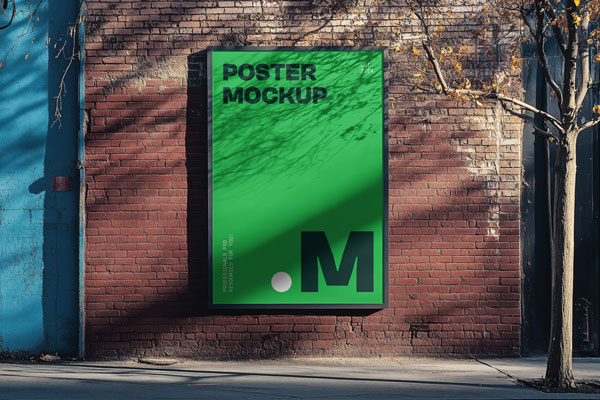 Free Vertical Billboard on Brick Wall Mockup PSD Template