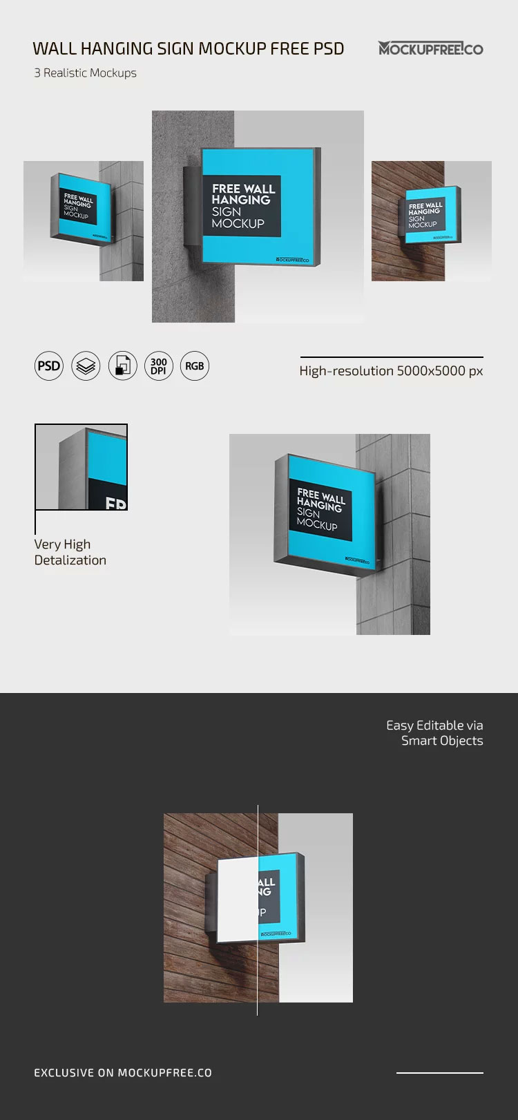 Free Wall Hanging Sign Mockup PSD Template