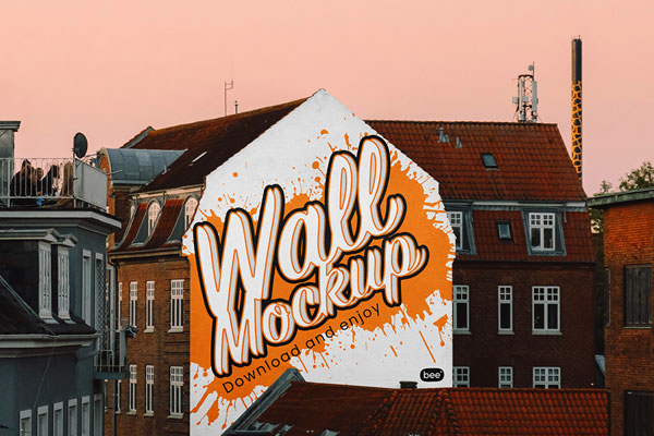 Free Wall in Old Town Mockup PSD Template