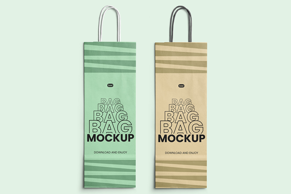 Free Wine Bottle Paper Bag Mockups PSD Template