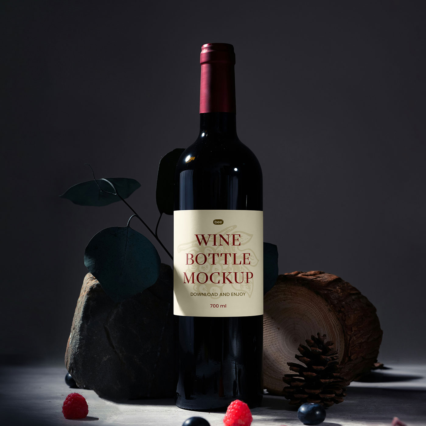 Free Wine Label on Bottle Mockup PSD Template