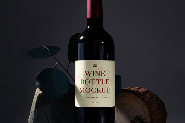 Free Wine Label on Bottle Mockup PSD Template